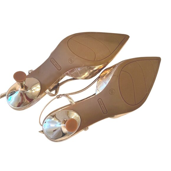 Nine West Rillas Croc Print Size 8M Kitten Pump Gold Adjustable Ankle Strap NWOB - Picture 5 of 12